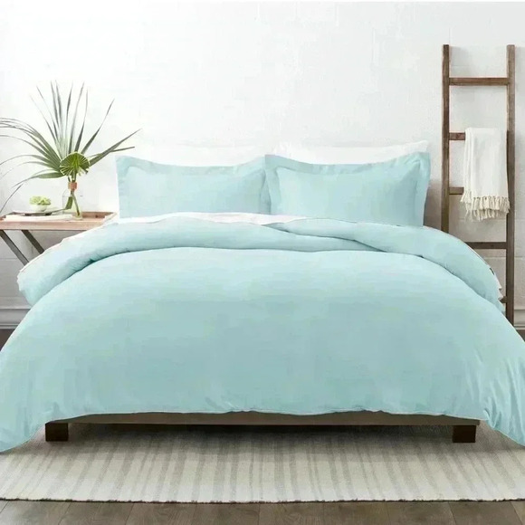 Duvet Cover & 2 Shams Set-Size Queen/Full- NEW-Luxury Linens Beckham-Turquoise - Picture 1 of 3